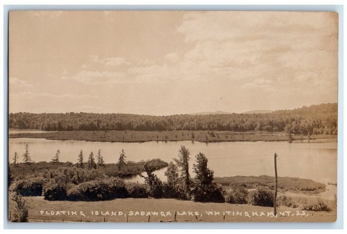 c1920's Floating Island Sadawga Lake Whitingham View VT RPPC Photo Postcard