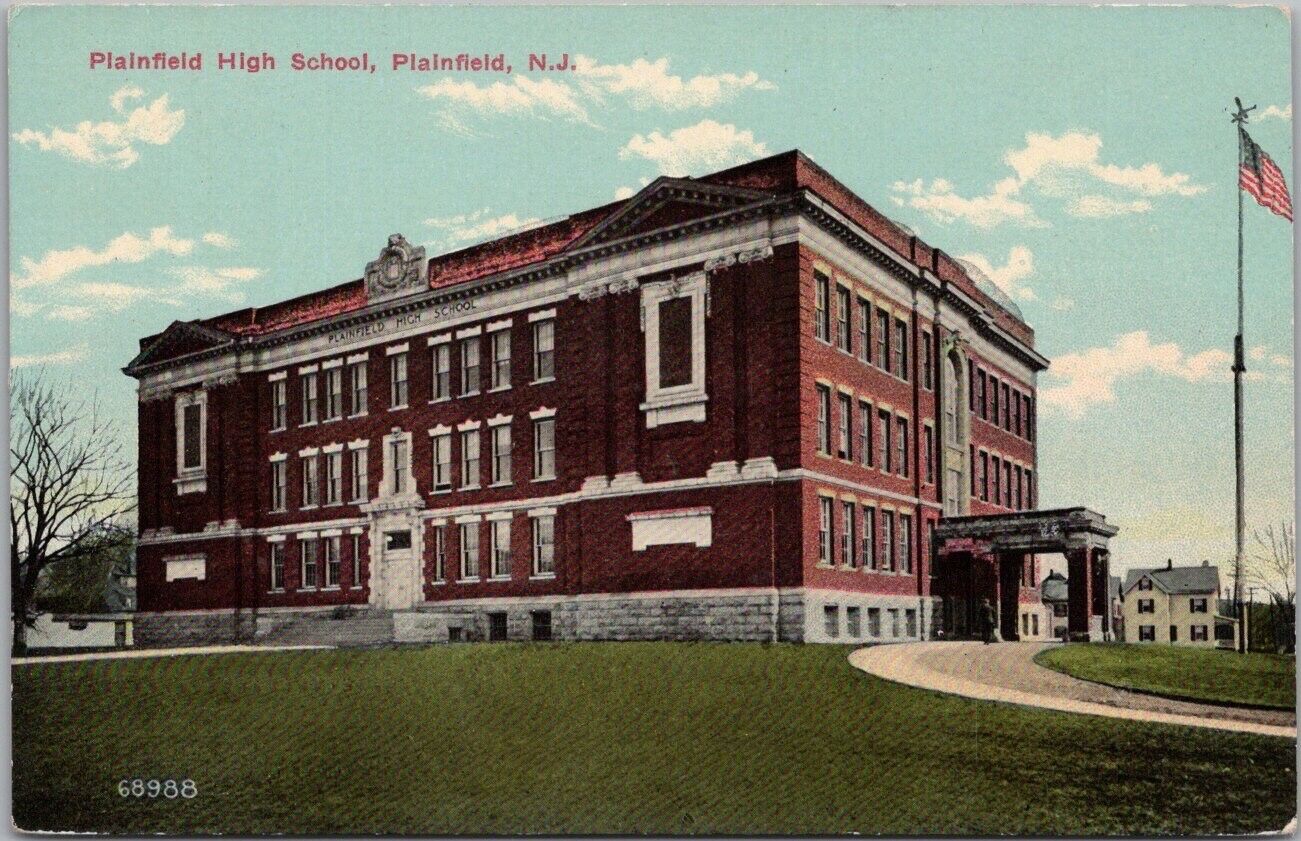 PLAINFIELD, New Jersey Postcard PLAINFIELD HIGH SCHOOL Street View c1910s