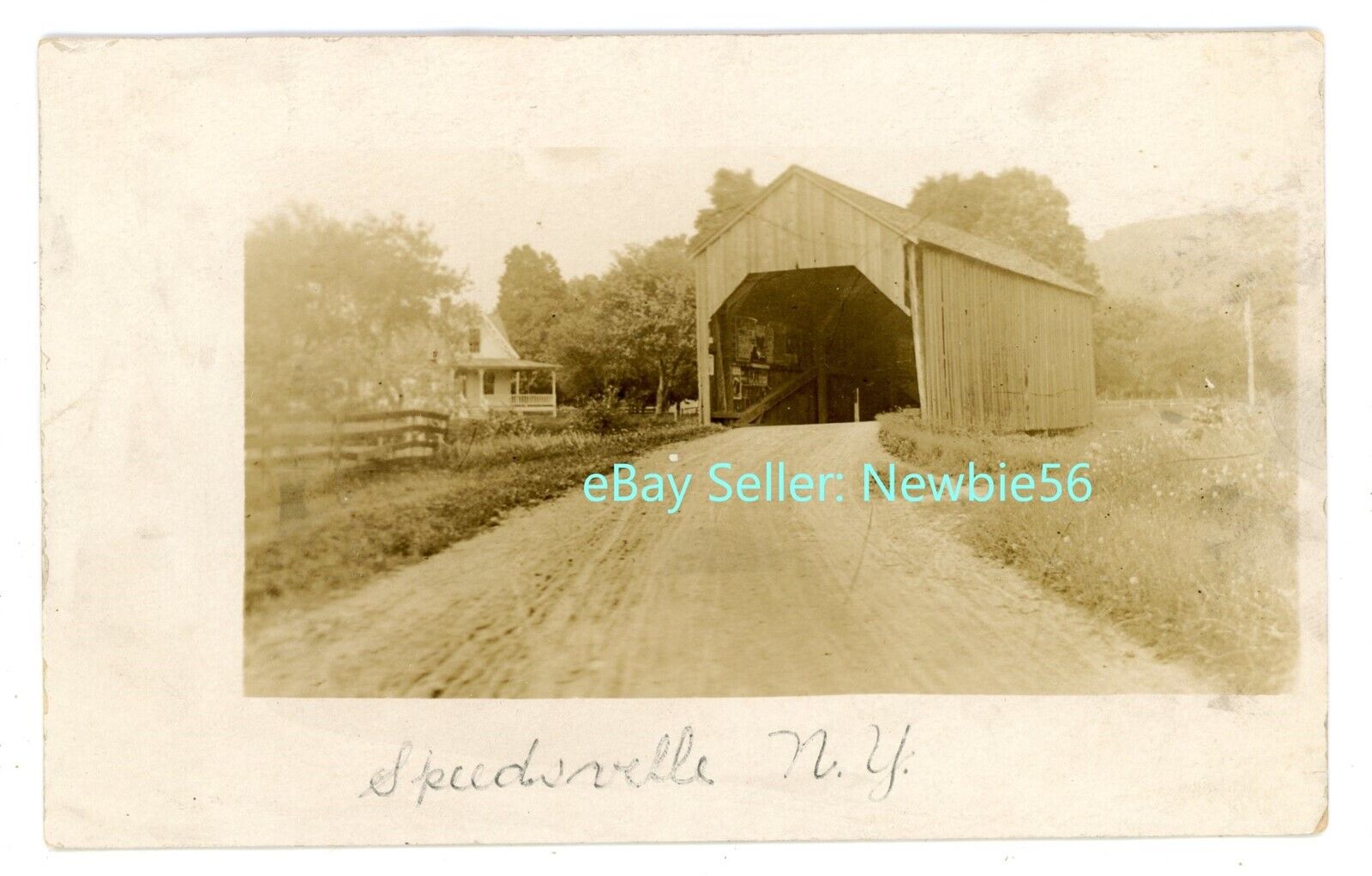 Speedsville NY - OLD COVERED BRIDGE - RPPC Postcard near Richford/Newark Valley