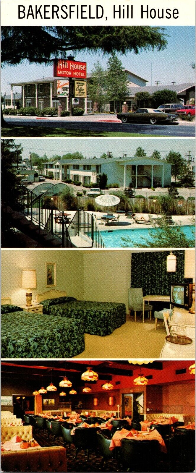 Vintage Hill House Motel Bakersfield CA Multi View Panorama Long Postcard