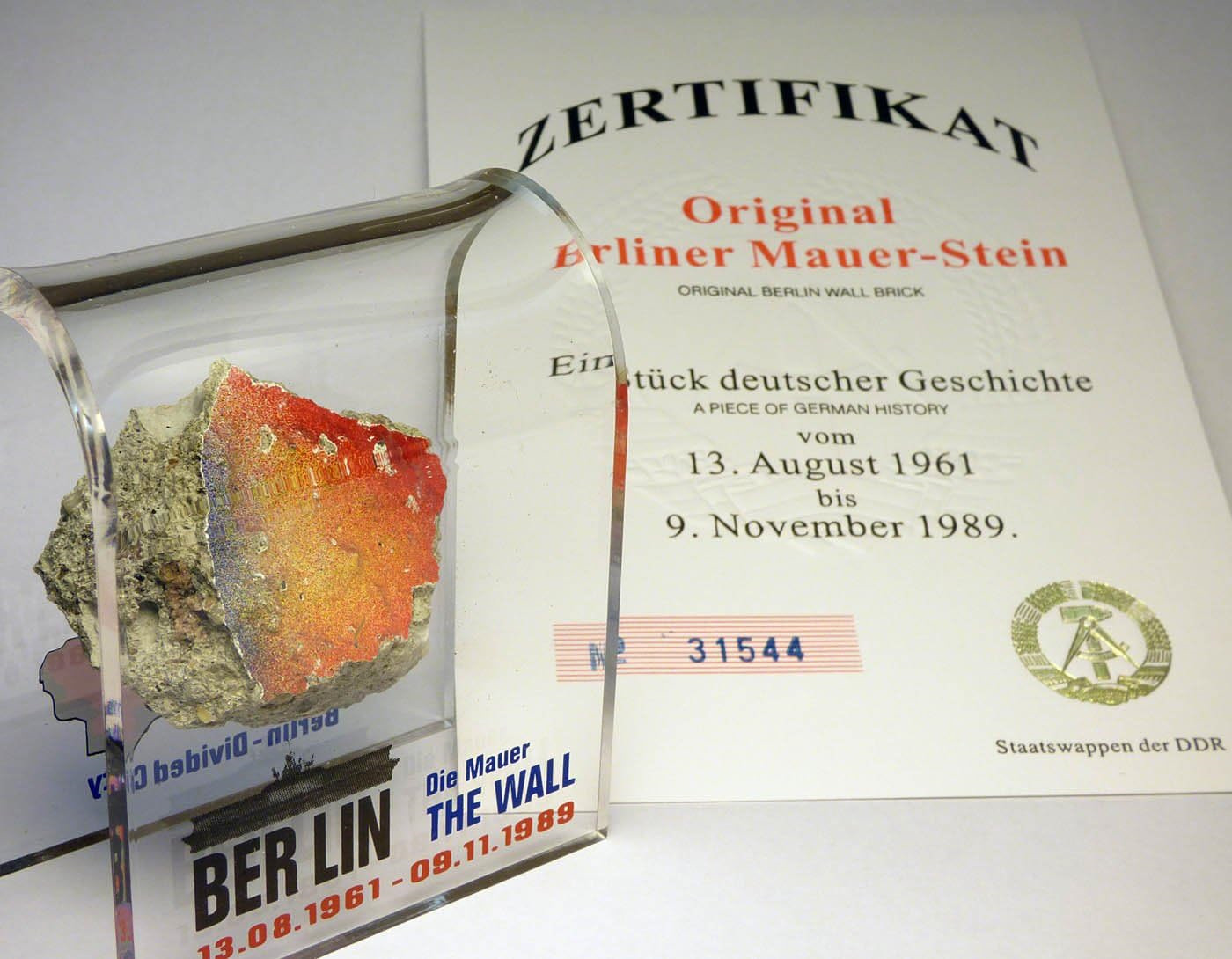 Original Piece of the REAL BERLIN WALL Mounted in Acrylic Display with of - from