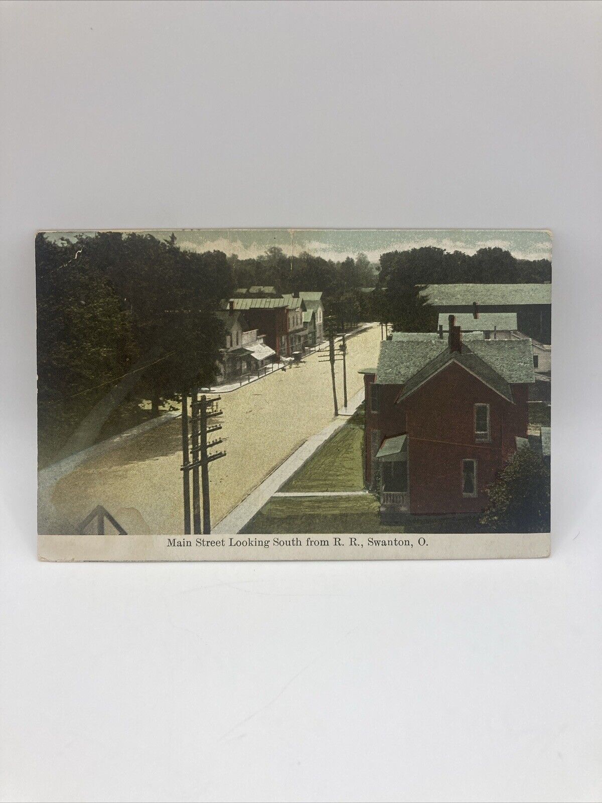 Vintage Postcard Main Street Looking South From R.R. Swanton Ohio