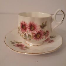 Vintage Royal Dover Teacup & Saucer Bone China September Pink Daisies picture