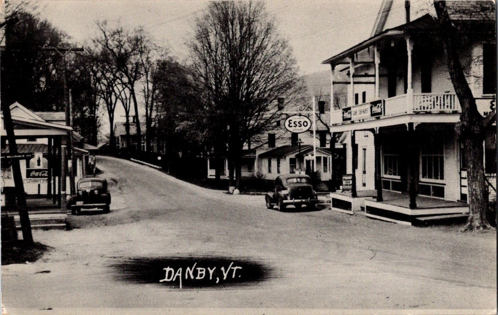 Postcard Esso Filling Station Street Scene Danby Vermont Lithographed Unposted
