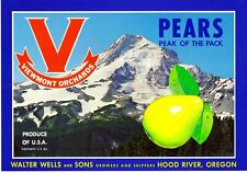 Original V pear crate label Hood River Oregon Walter Wells Viewmont Orch Mt Hood picture
