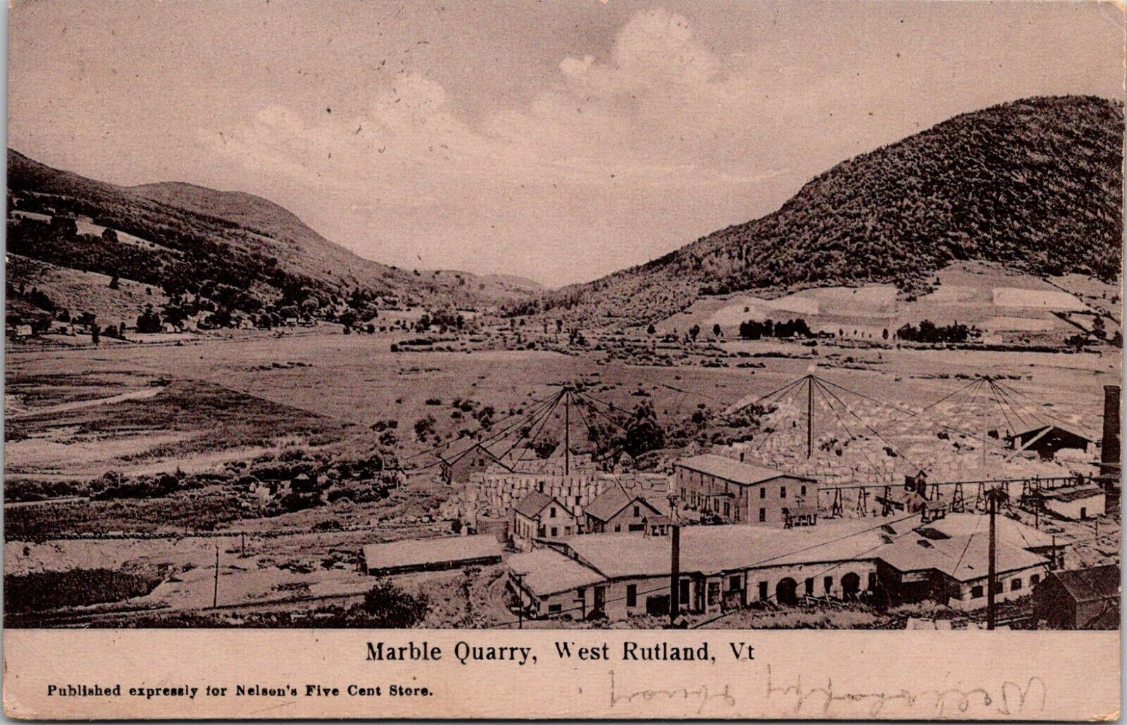 Marble Quarry West Rutland Vermont VT Postcard 1909 Postmark Bird\'s-eye View 