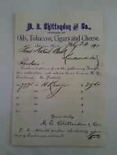 M E Chittenden Oils Tobacco Cigars Cheese Receipt Invoice Adrian MI 1891 Rare  picture