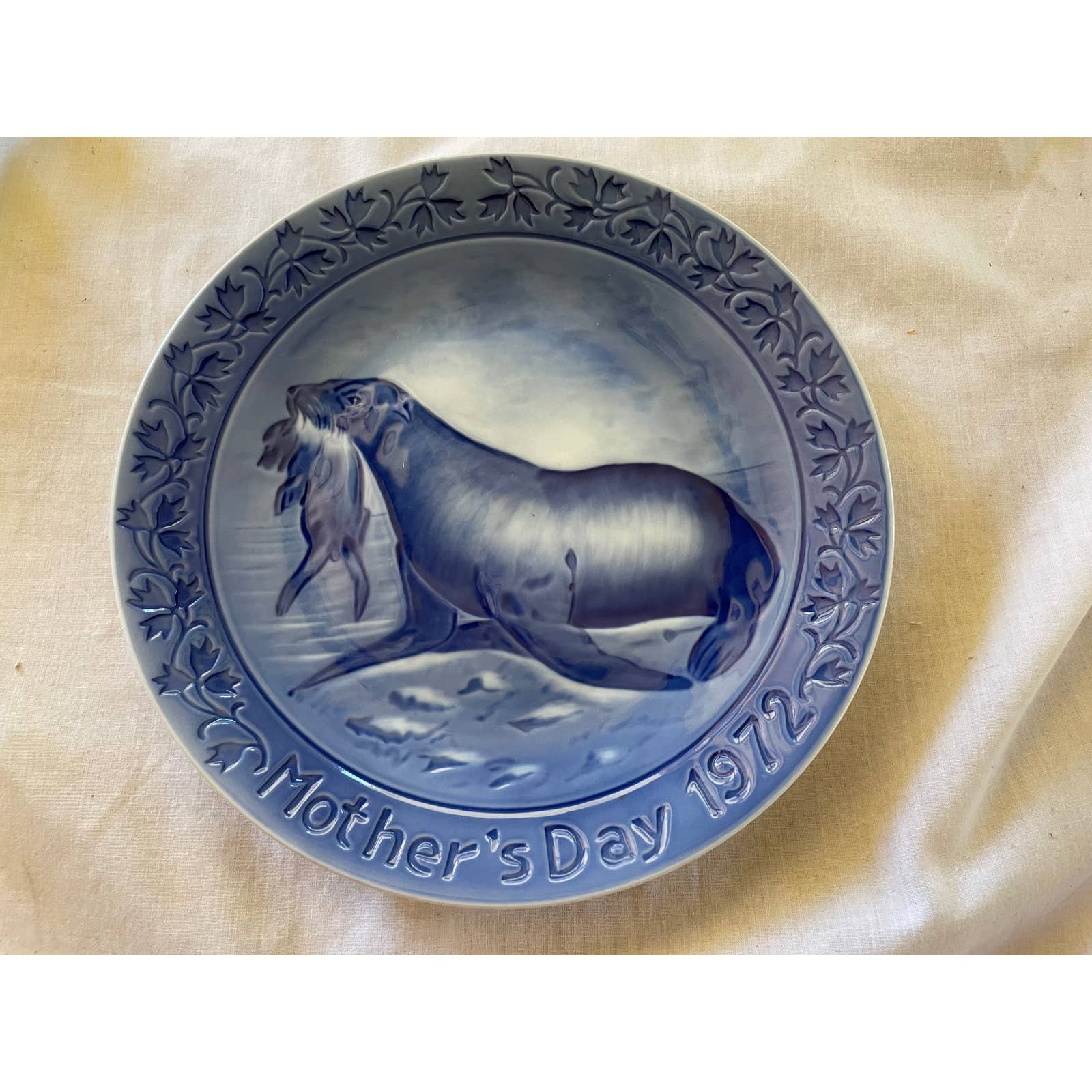 1972 Marmot China Mothers Day Blue Plate Hand Painted West Germany Seal Pup