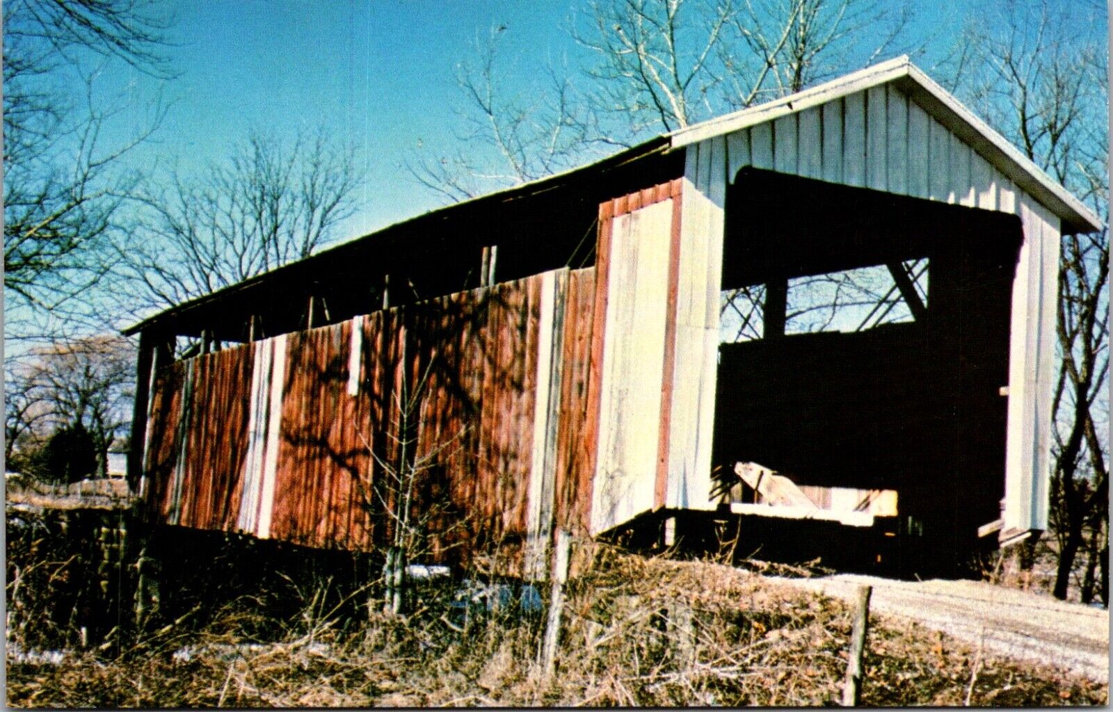 Postcard Fairfield Co. Ohio Jon Bright Covered Bridge Poplar Creek Vintage UNP