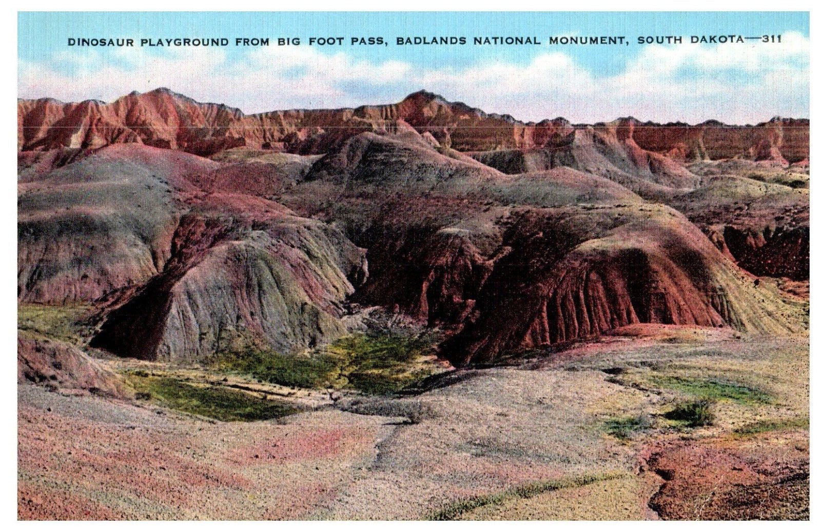 South Dakota SD Dinosaur Playground Big Foot Pass Badlands Postcard Posted 1942