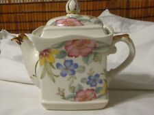 Windsor England Tall Cube Style Floral Teapot With Gold Trim picture