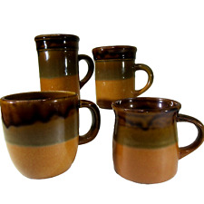 4 BERKSHIRE Stoneware Pottery MUGS brown orange drip glaze vintage 70's England picture