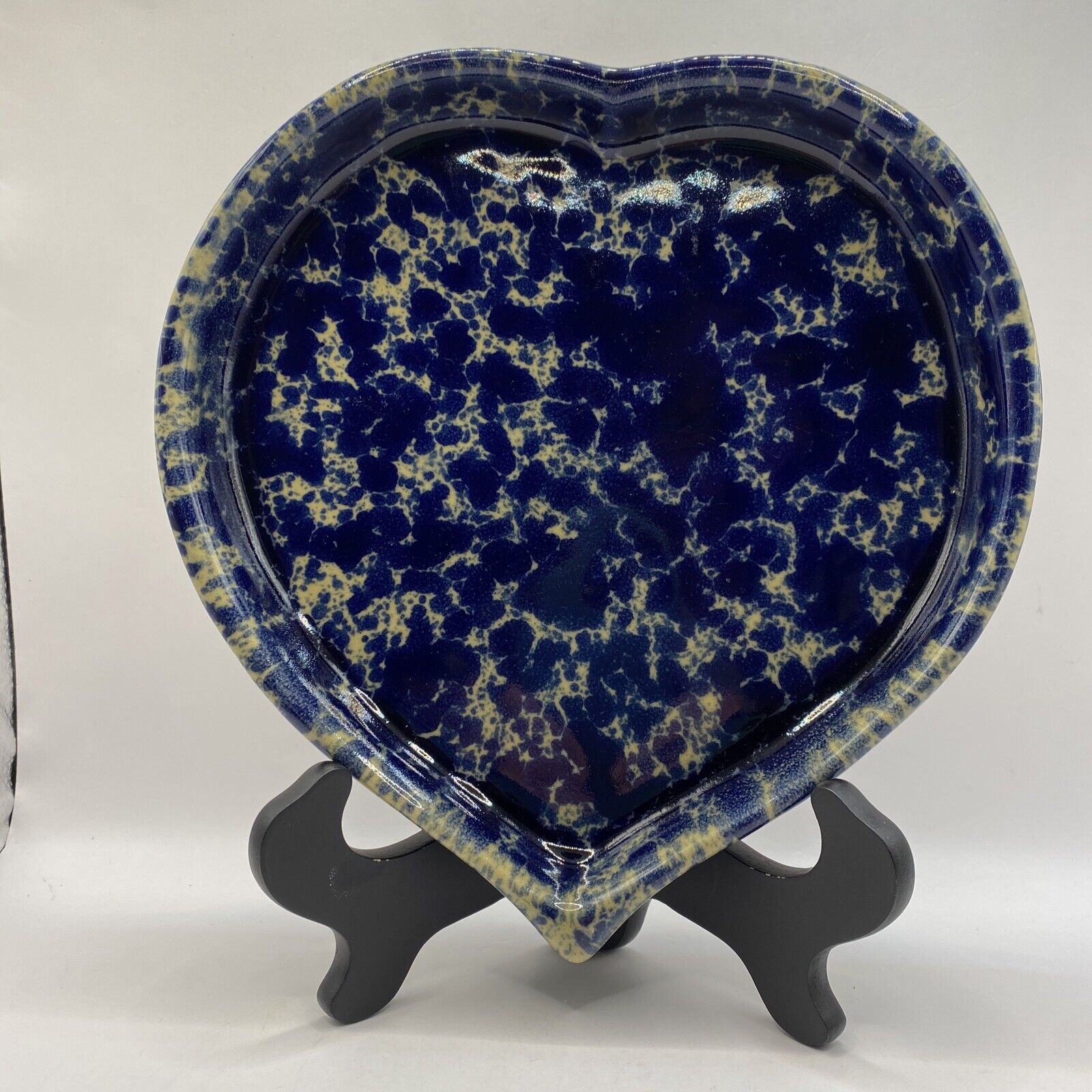 Bennington Pottery Vermont  Blue Agate Glazed Heart Dish 8 Inch