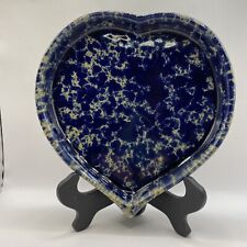 Bennington Pottery Vermont  Blue Agate Glazed Heart Dish 8 Inch picture