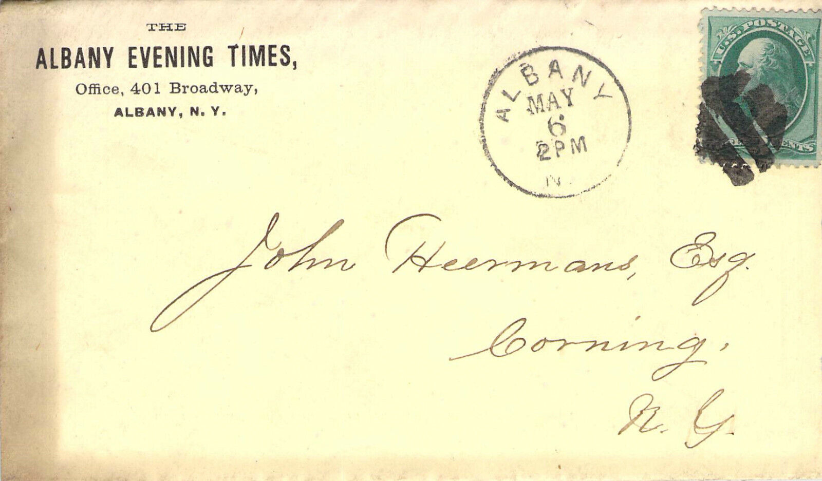 ALBANY EVENING TIMES NY COOL CANCEL POSTAL HISTORY COVER 