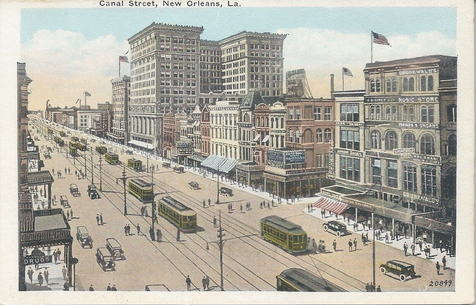 View of Canal Street, New Orleans, Louisiana, Early Postcard, Unused