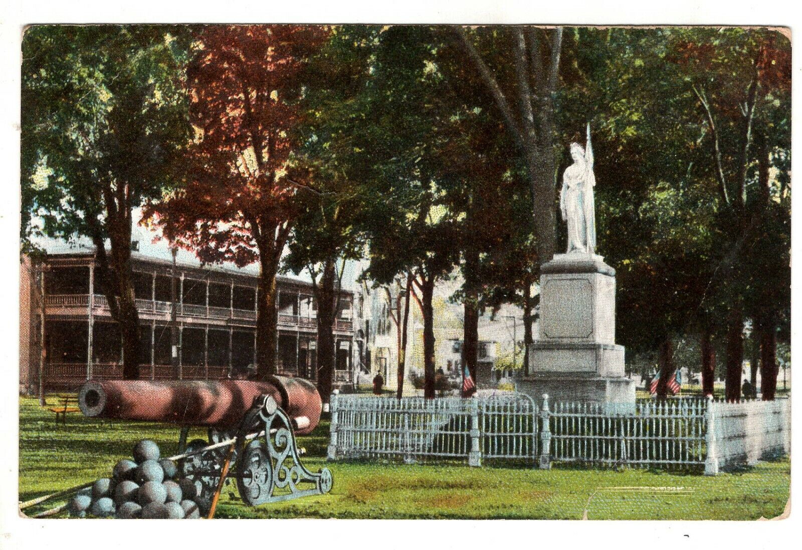 Postcard VT Swanton Soldiers Monument Vermont Cannon Balls Statue 1907 Antique