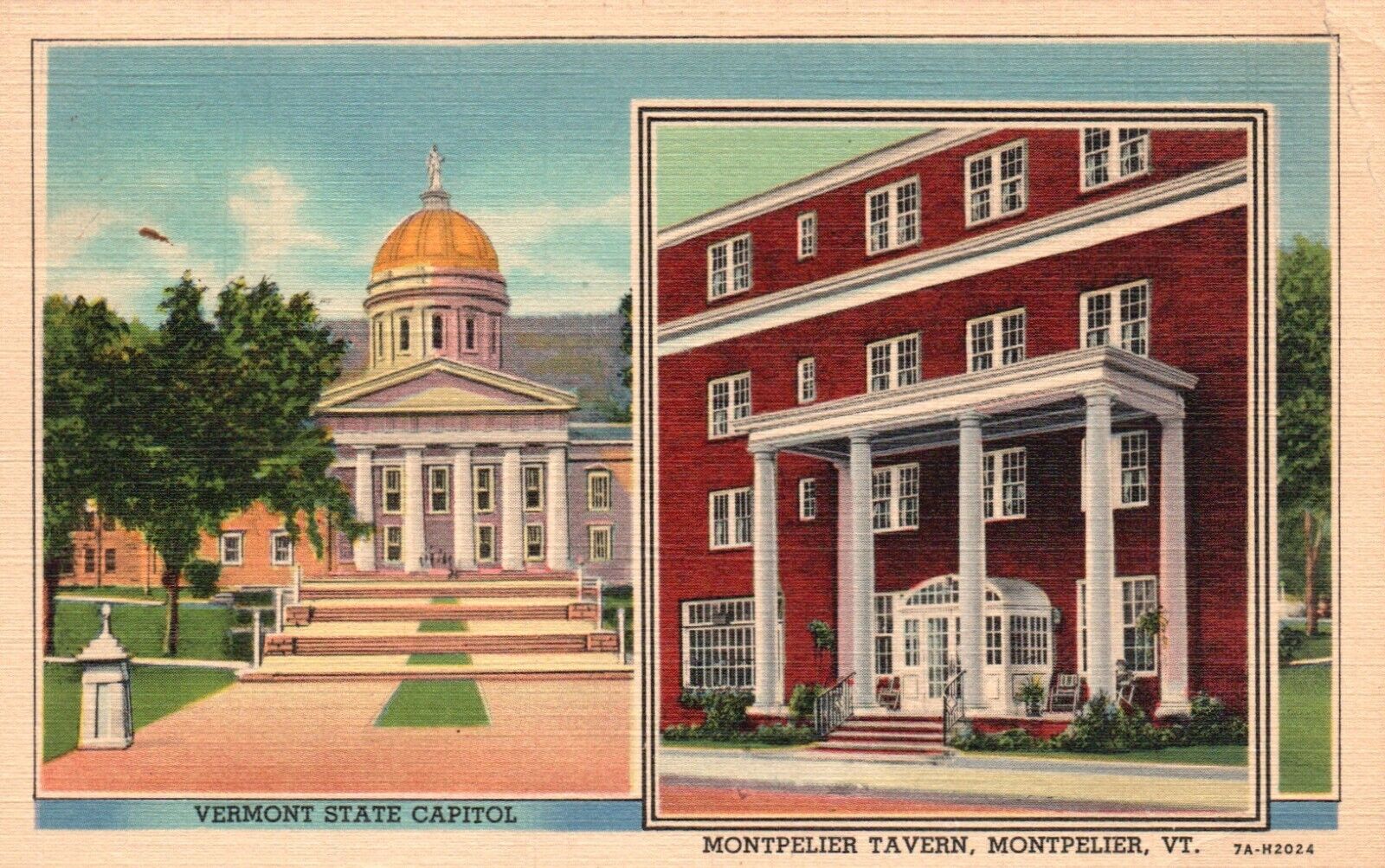 Postcard VT Montpelier State Capitol Montpelier Tavern 1941 Vintage PC f7472