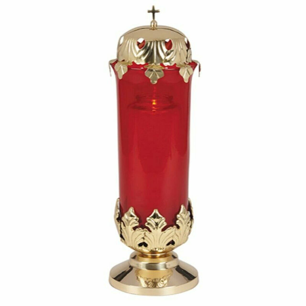 Sudbury Brass Sanctuary Cross Topped Glass Globe Candle Holder For Church, 14 In