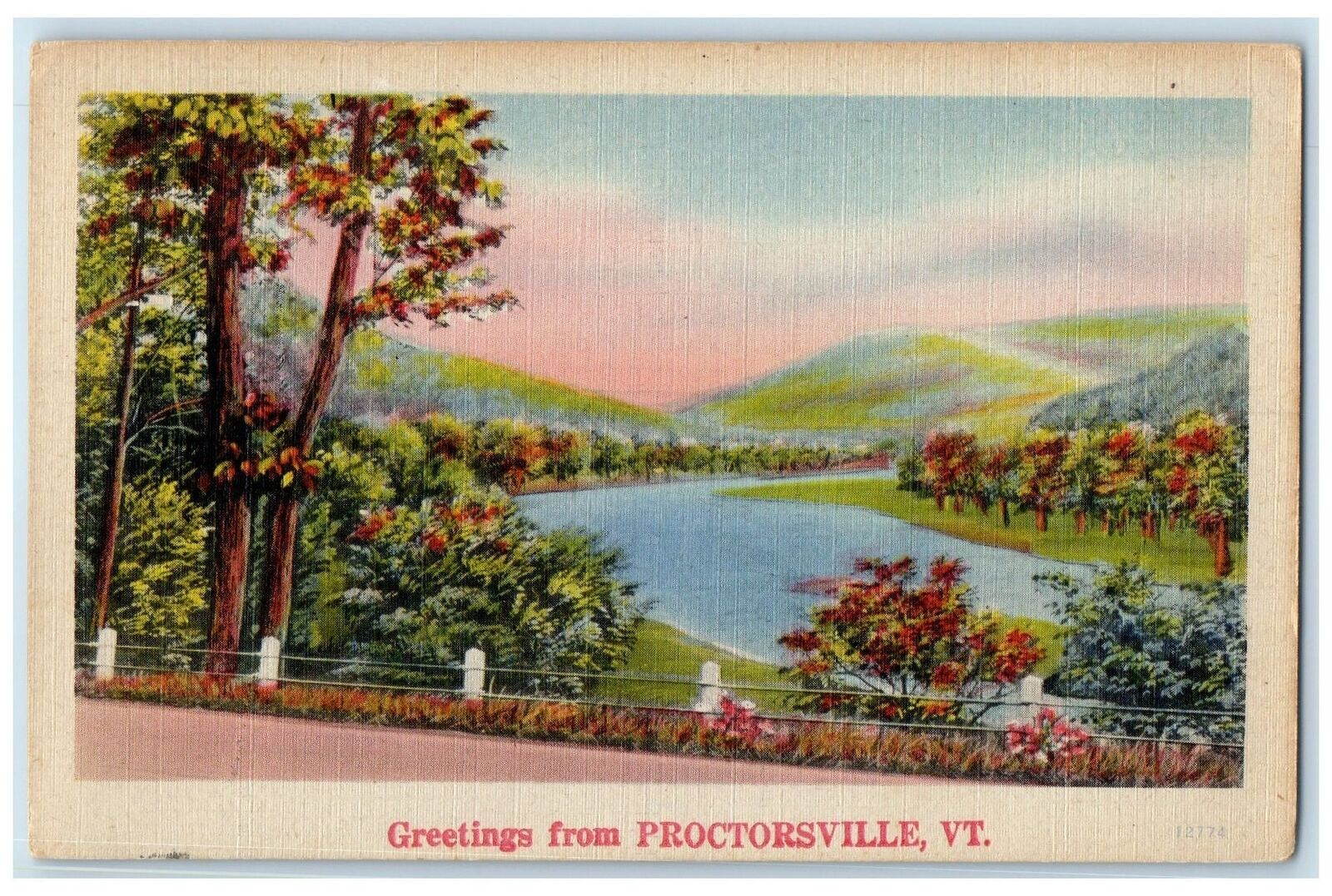 1944 Greetings From Proctorsville Lake Mountains View Vermont VT Posted Postcard