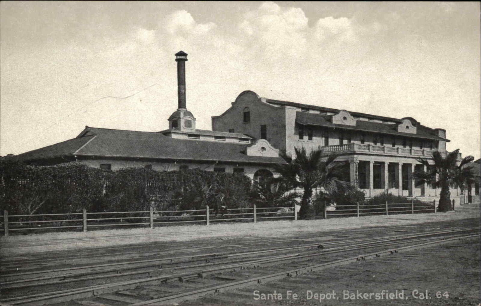 Bakersfield California CA Santa Fe Railroad Train Depot Vintage Postcard