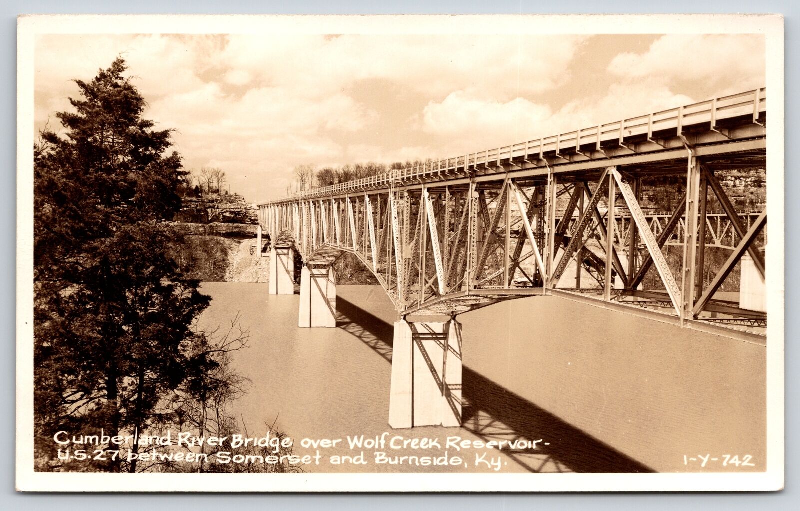 Somerset-Burnside Kentucky~Cumberland River Bridge~Wolf Creek Reservoir~40s RPPC