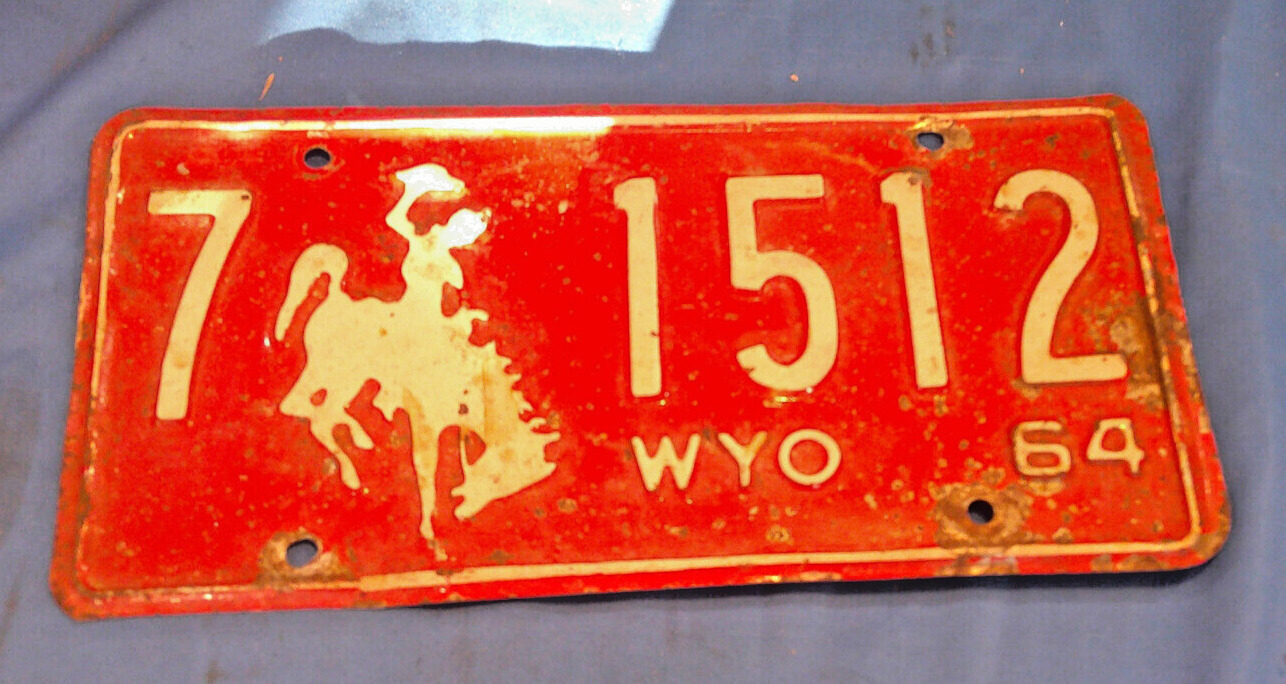 1964 Wyoming Truck License Plate Vintage Goshen County Tag 1512 Bucking Bronco (