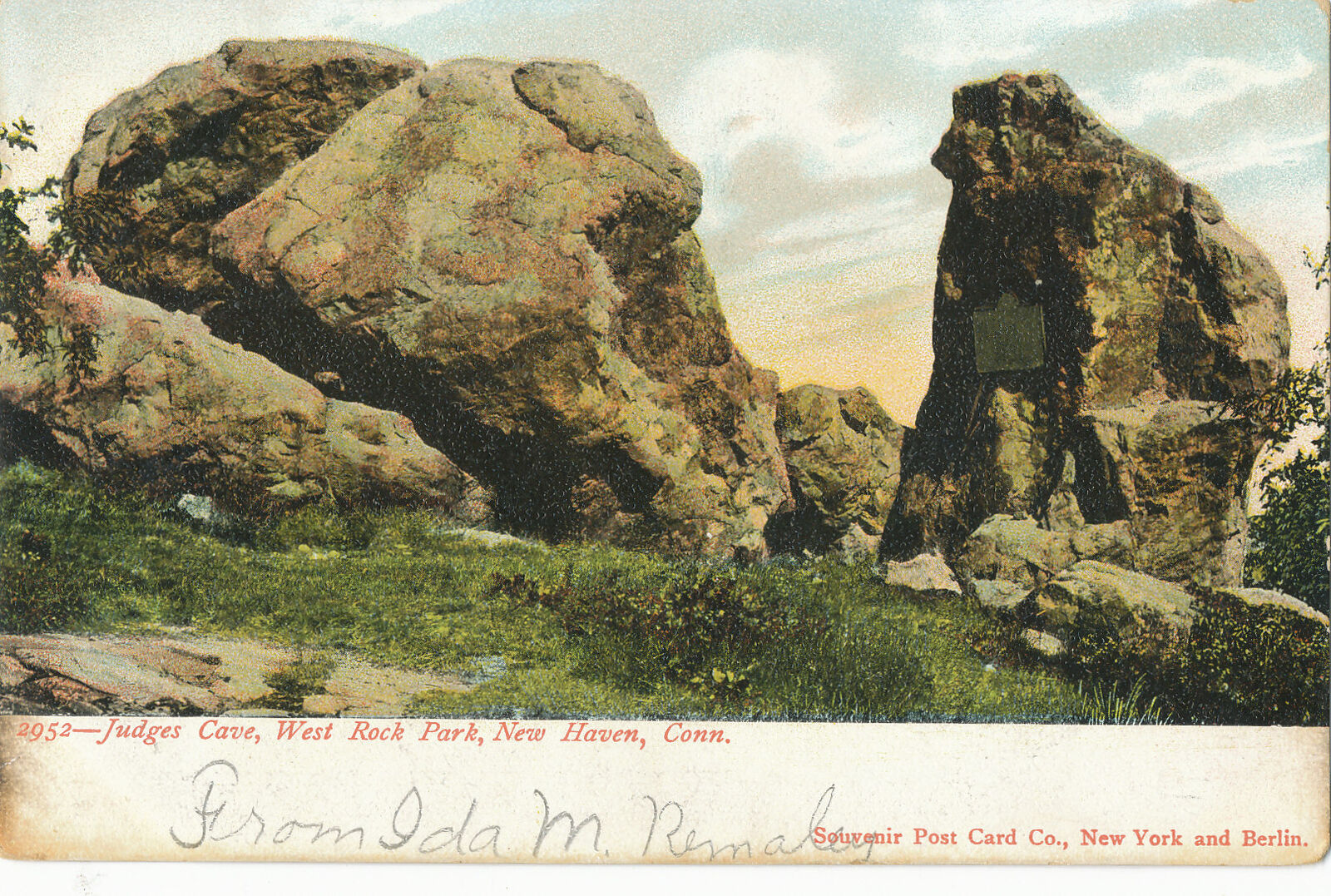 West Rock Park NEW HAVEN, CT /  SAYLORSBURG, PA  4 BAR CANCEL 1908 postcard
