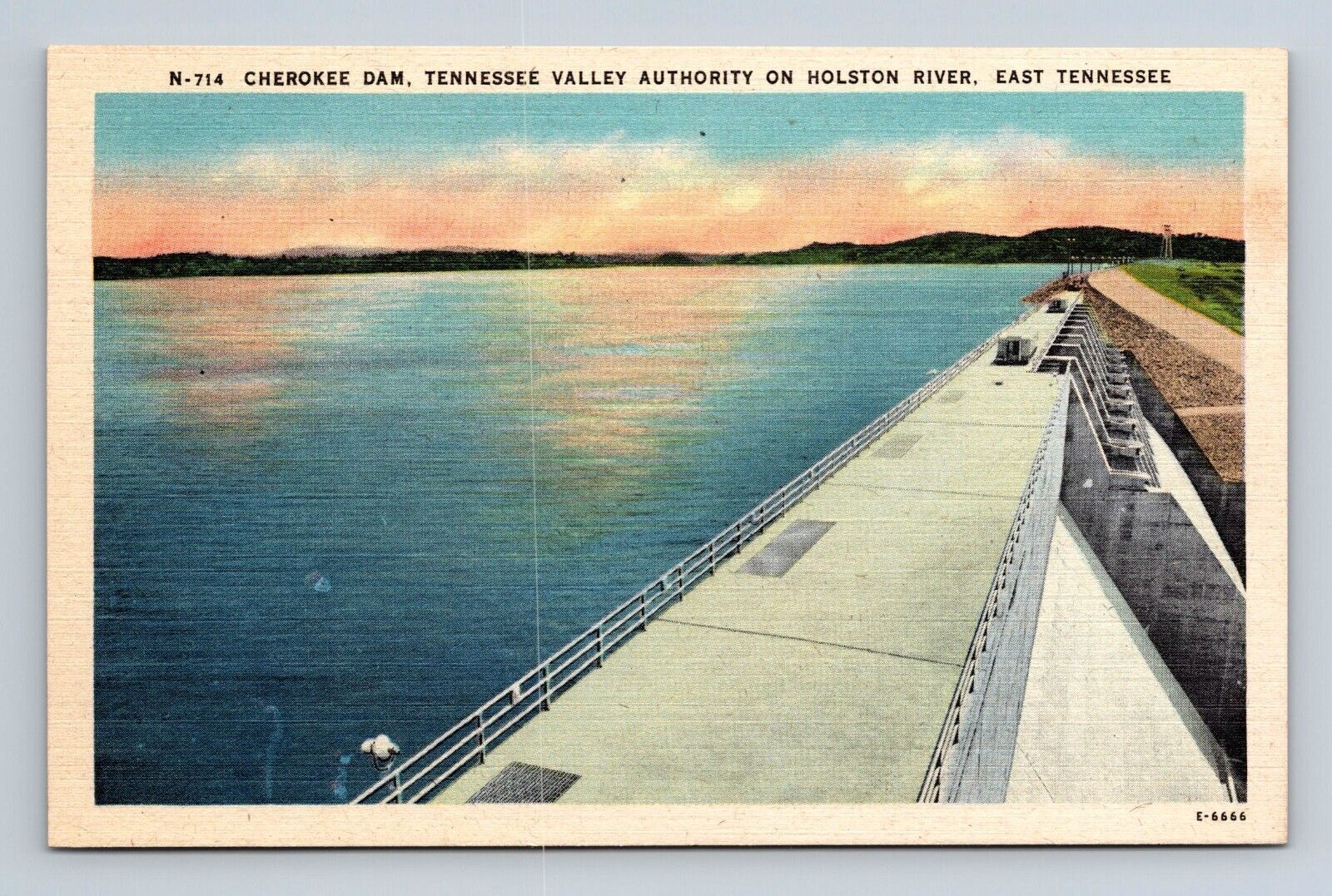Cherokee Dam Tennessee Valley Authority Holston River East TN Postcard Linen N-7