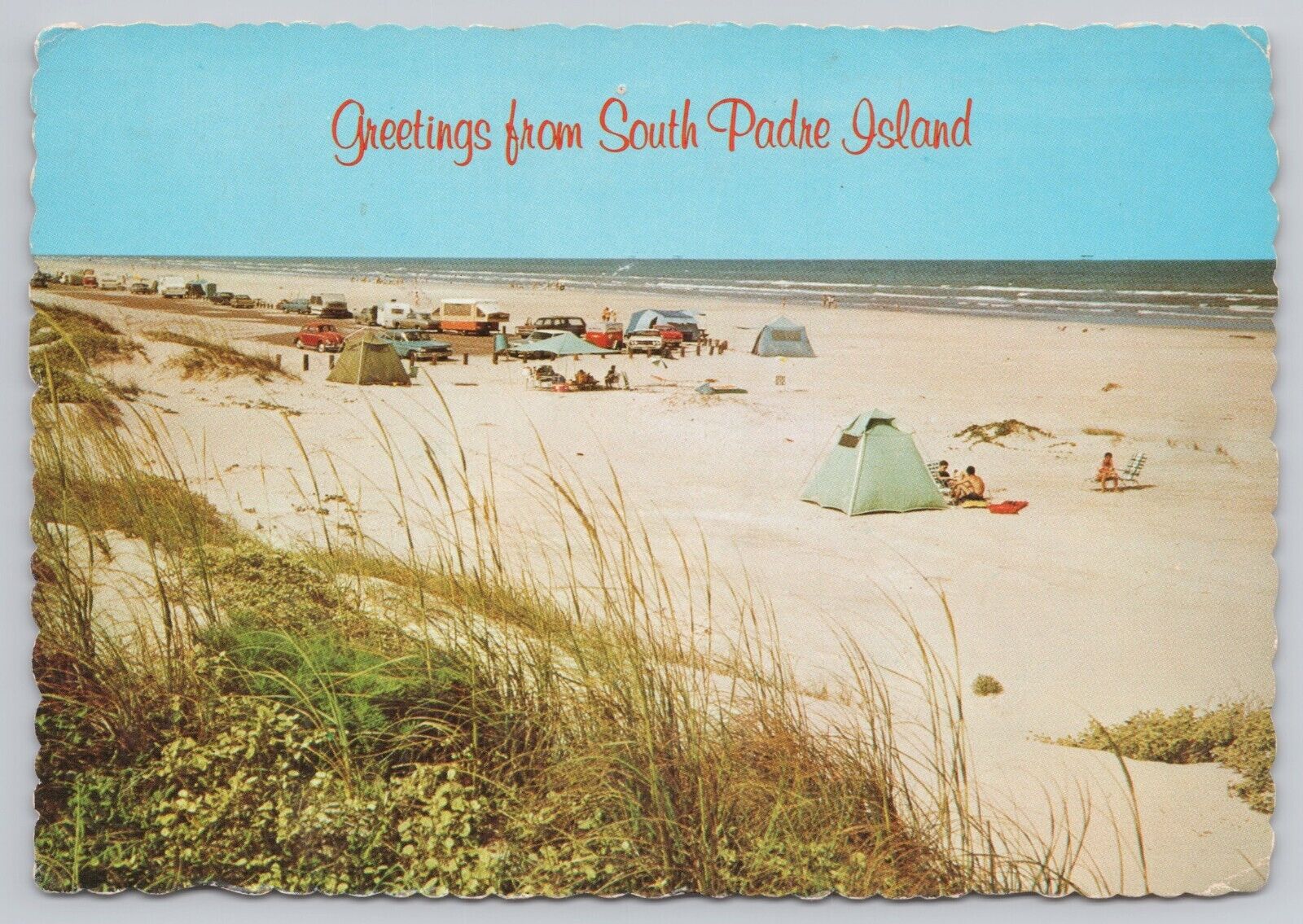 South Padre Island Texas, Campers, Gulf Coast Beach, Vintage Postcard