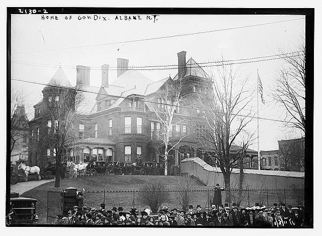 Home of Governor John Alden Dix,Albany,New York,NY,horse drawn carriages,crowd