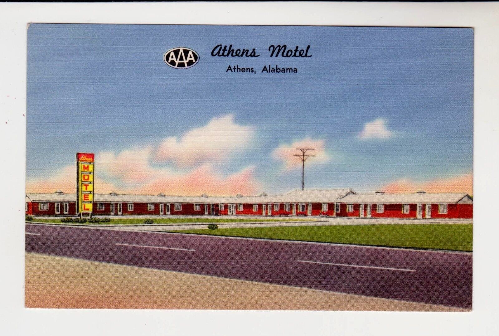 ATHENS MOTEL, ATHENS, ALABAMA – Jct. Hwys. 31-72 - 1940s Linen Postcard