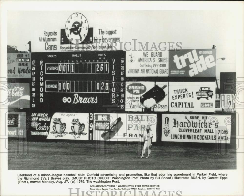 1979 Press Photo Outfield Advertising and Promotion at Parker Field, Richmond