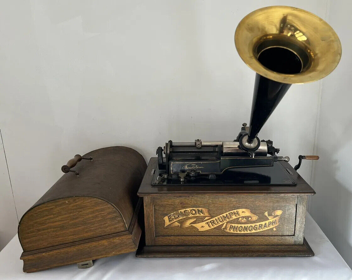 Original Edison Model A Triumph Cylinder Phonograph W Horn Works For