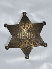 SHERIFF Fancy Scrollwork Raised Letters Brass Star Badge Old West 3