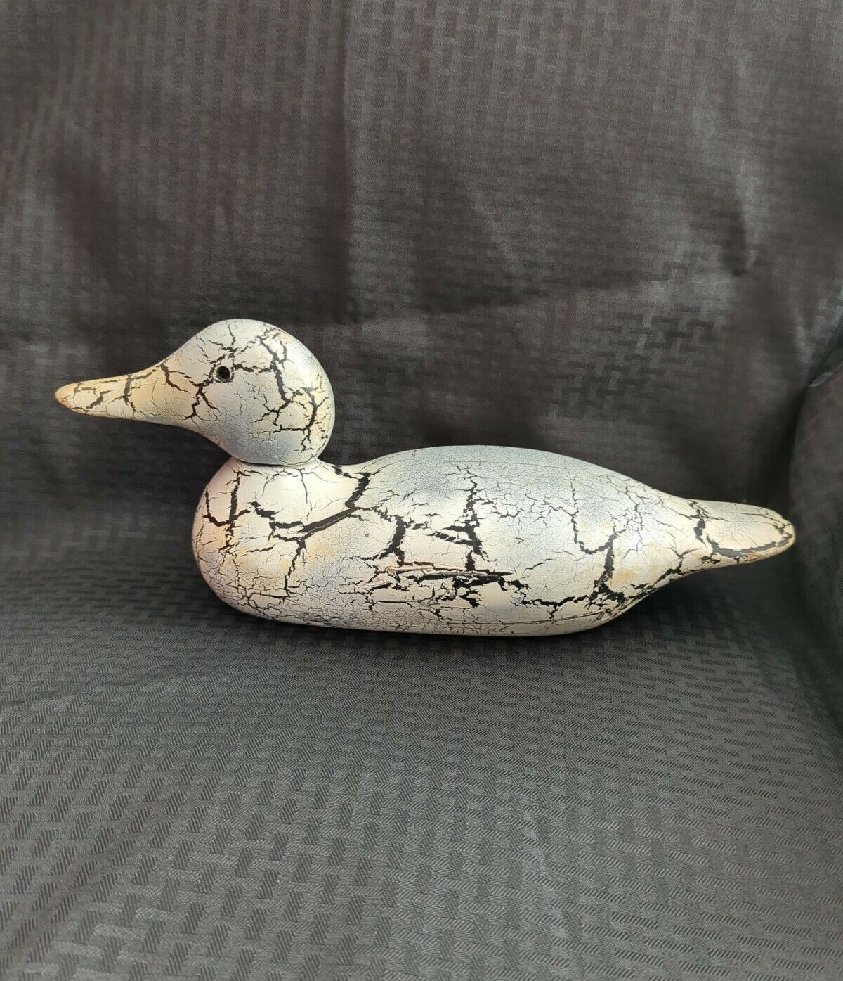 Vintage William Moseley Wooden Duck Decoy Crackle Finish 16 x 6 x 7 Signed WM