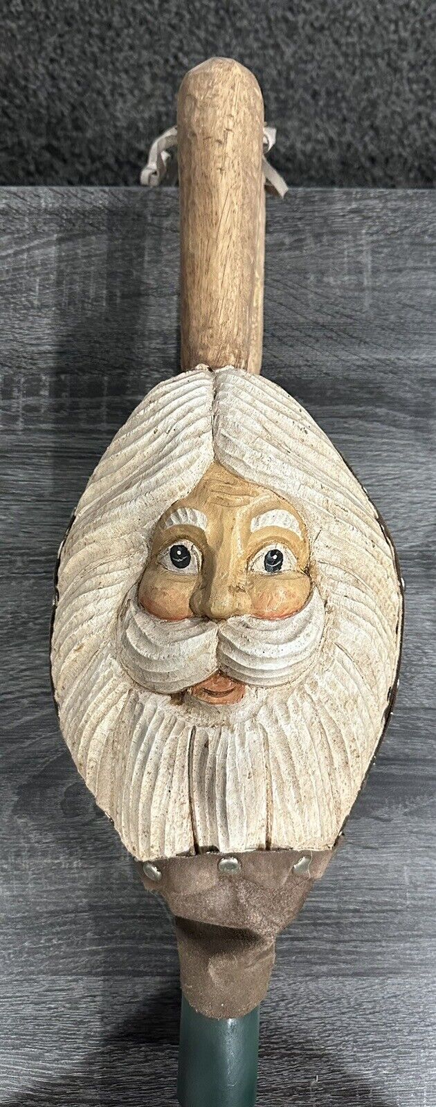 Santa St. Nick Christmas Fireplace Bellows Wood Carved Leather