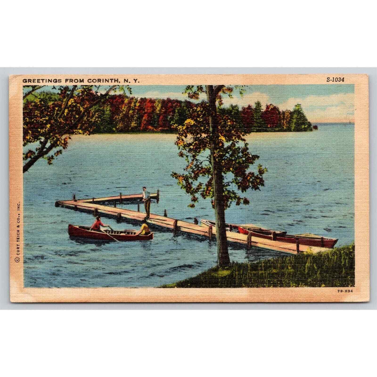 Postcard NY Corinth Greetings From Corinth New York Canoe Dock