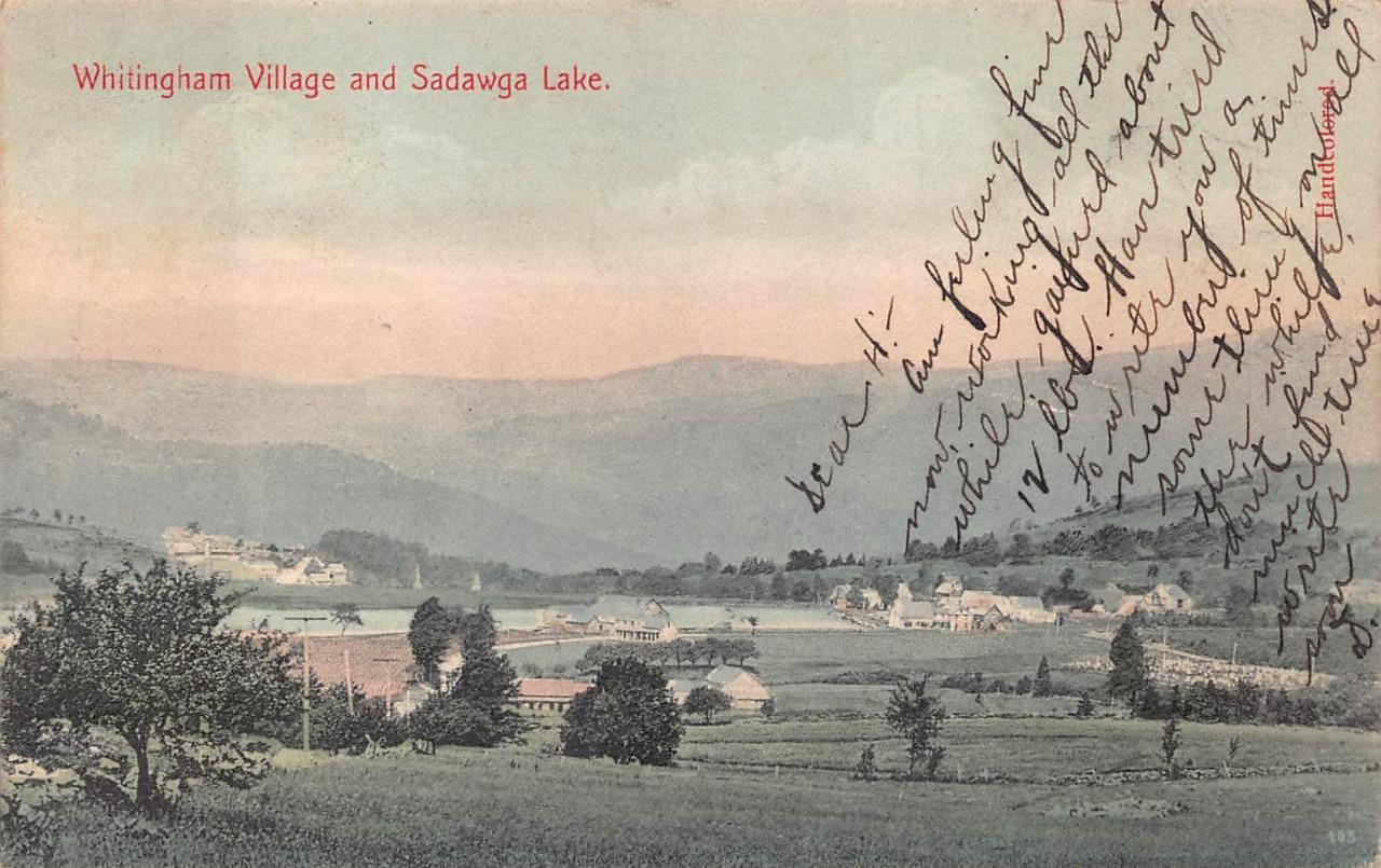 WHITINGHAM VILLAGE AND SADAWGA LAKE JACKSONVILLE VERMONT DOANE CAN POSTCARD 1906