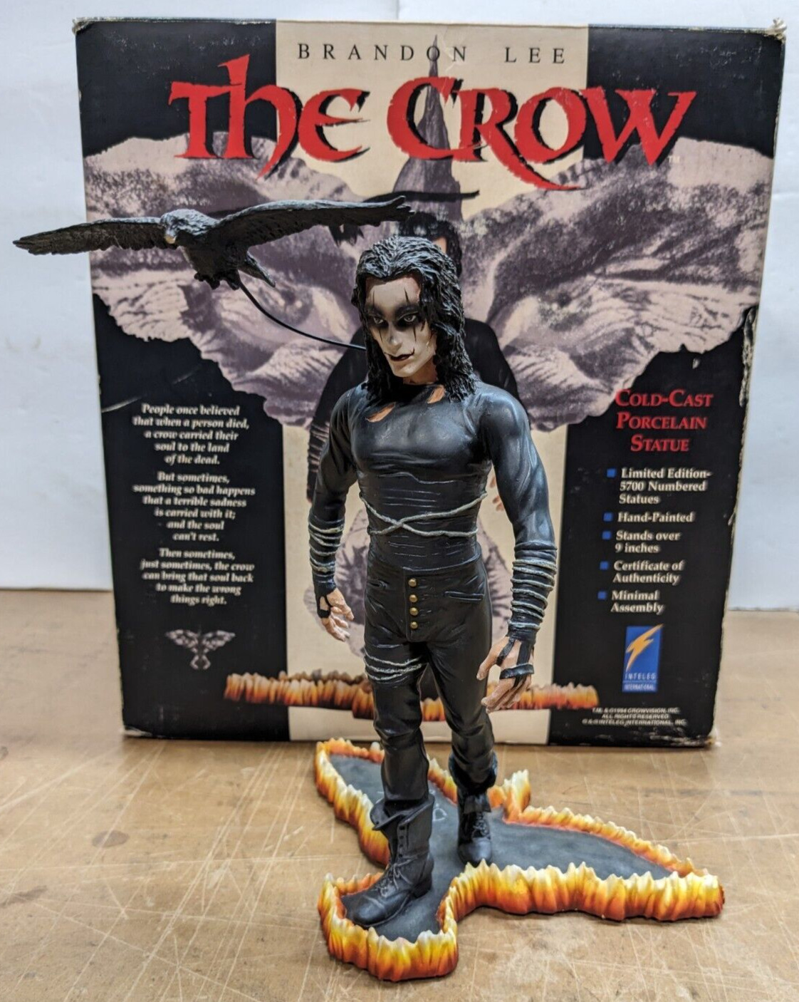 Brandon Lee The Crow Statue Inteleg 1994 Signed by James O'Barr MINOR CHIP