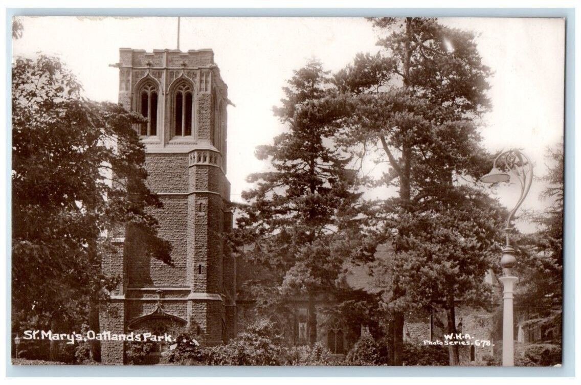 c1930's St. Mary's Church Oatlands Park Weybridge England RPPC Photo Postcard