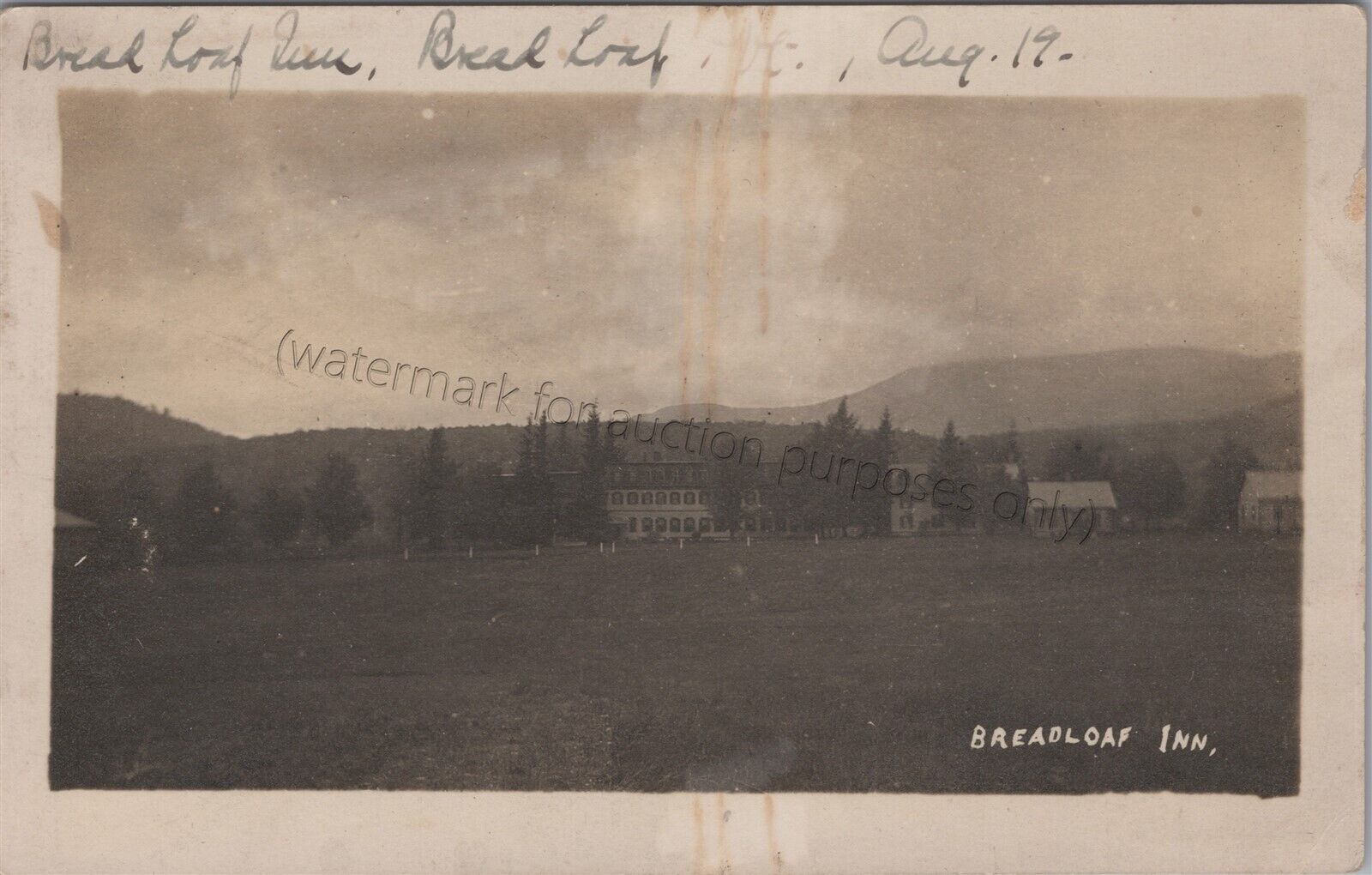 Bread Loaf, VT: 1913 Inn RPPC - Vintage Ripton, Vermont Real Photo Postcard
