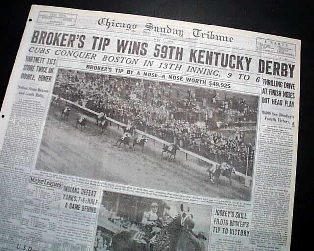 THE FIGHTING FINISH Broker's Tip Kentucky Derby Horse Racing Win 1933 Newspaper