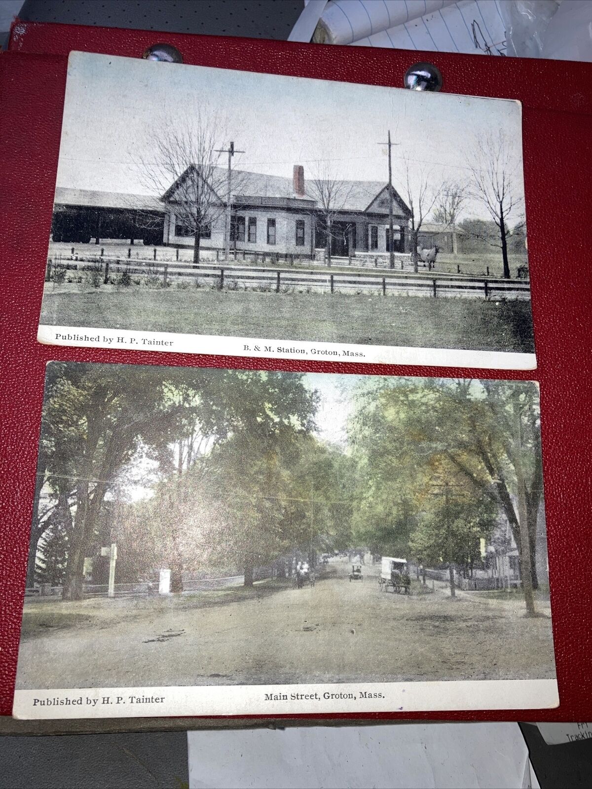 (2) Groton Massachusetts MA B&M Railroad Train Station Depot/Main St Postcards