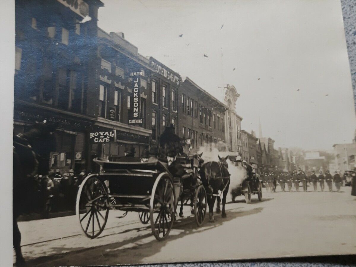 Waterville Me. 1910 Main St. parade signs Jackson Robinson Davidson  rppc