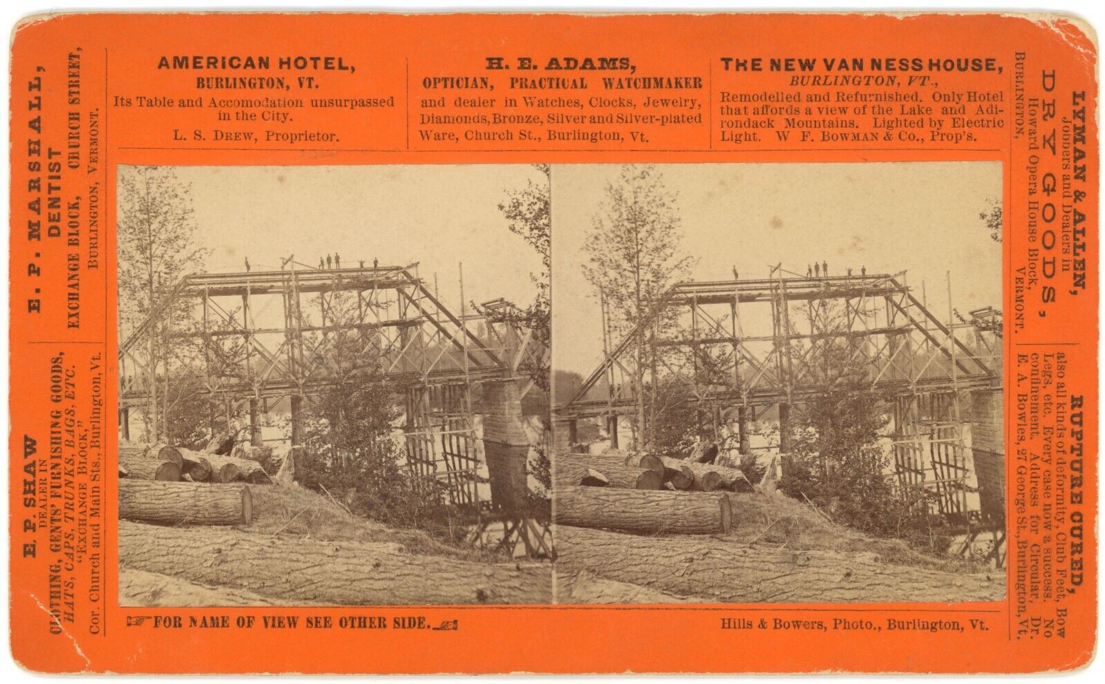 VERMONT SV - Waterbury - Iron Bridge Construction - Hills & Bowers 1870s