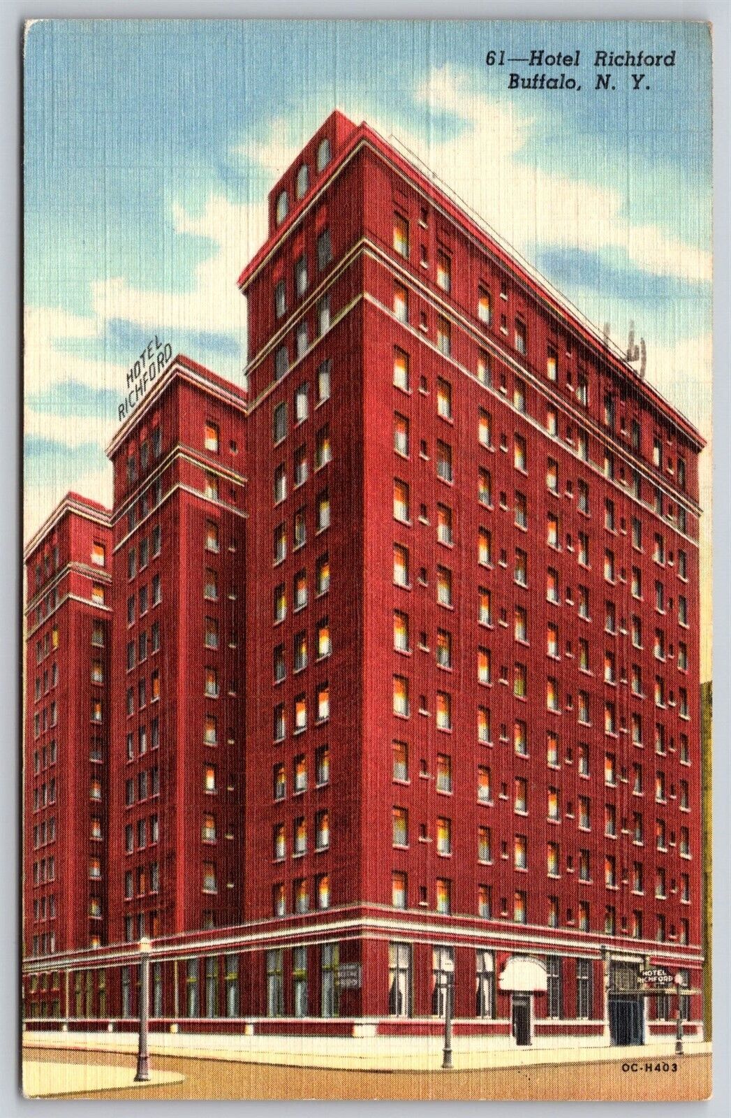 Postcard Hotel Richford, Buffalo NY linen 1952 N139