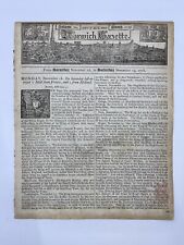 November 1728 Norwich Gazette Vol 22 # 1155 Colonial Catholic Newspaper Rare picture