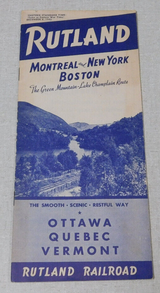 1943 Rutland Railroad time table Montreal New York Boston Green Mountain Lake C.
