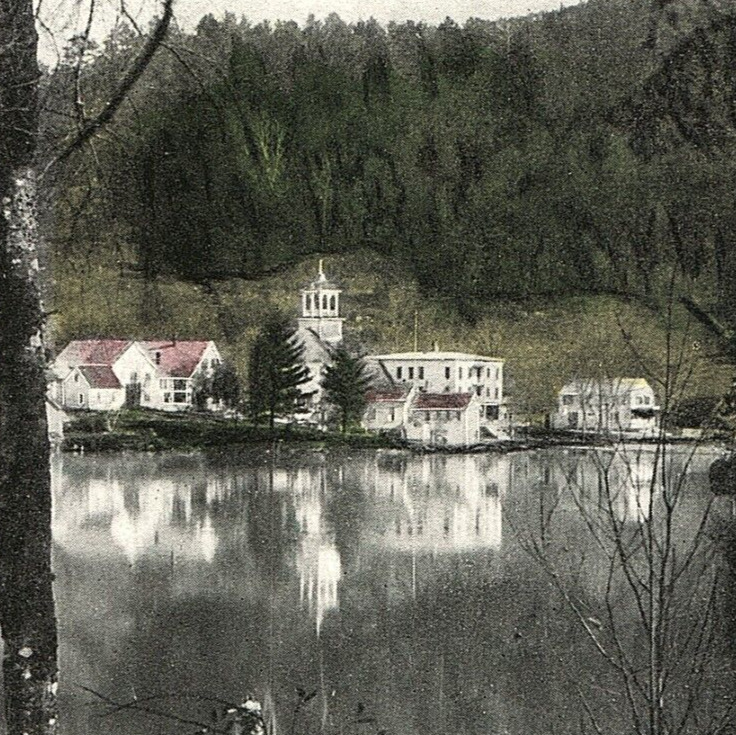 c.1910 Keyser Lake North Sutton NH Steeple Postcard Baptist Church Bell Tower